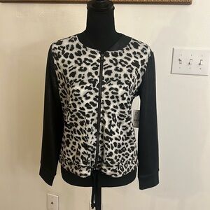 NWT New York & Company Faux Leather Faux Fur Leopard Print Bomber Jacket, Sz XS.